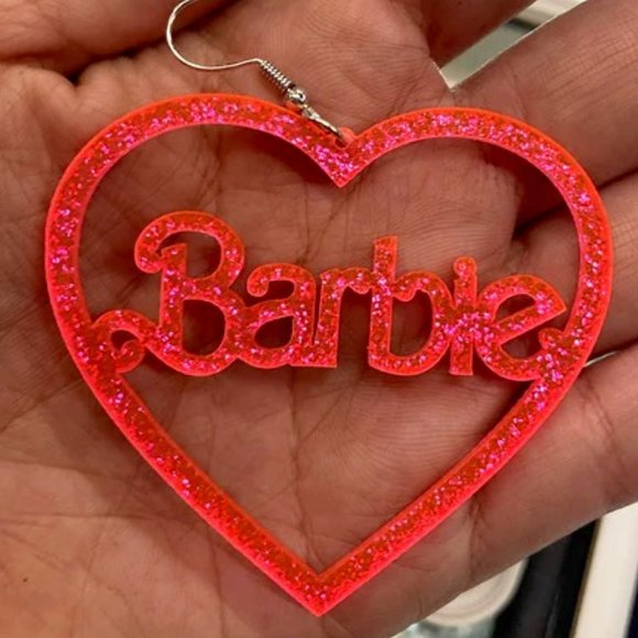 NEW! GORGEOUS Sparkling Pink Barbie Glitter Heart Earrings - PERFECT GIFT